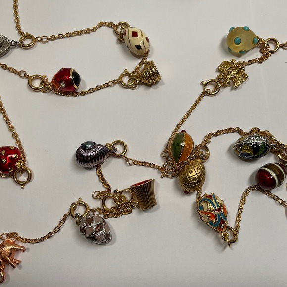 Joan Rivers 85 Inch Faberge Egg Charm Necklace Gold Tone Multi Color Enamel Long - Picture 7 of 11